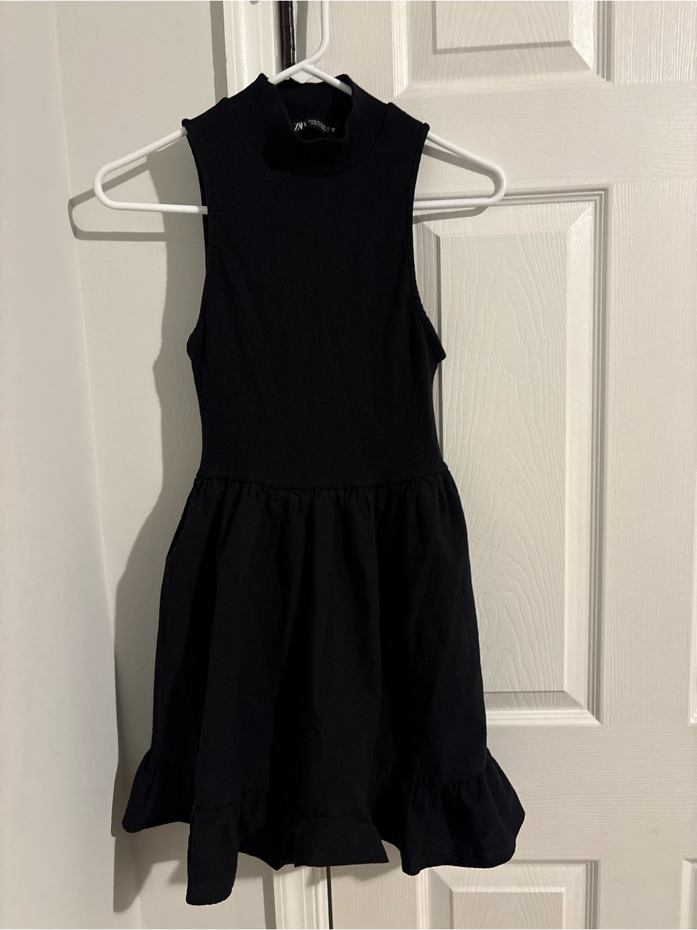 Zara Black Sleeveless Mock-Neck Ruffle-Hem Women’s Dress